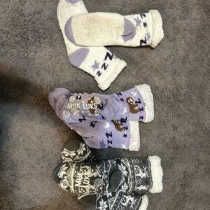 Muk Luks Cozy Slipper Socks - Purple, Cream, Gray 3 pair set